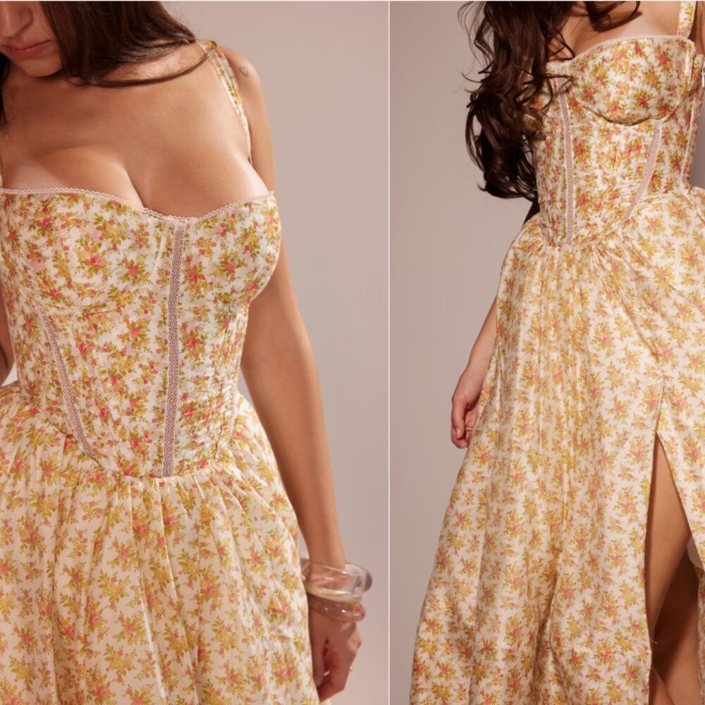 House of CB 'Kelly' Royal Rose Print Corset Midi Sundress - Picture 5 of 10